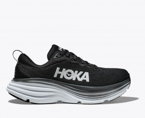 HOKA Bondi 8 Men's Running Shoes Black / White | 957208CJF