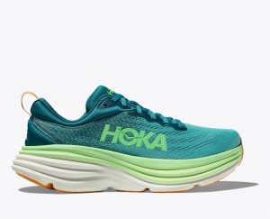 HOKA Bondi 8 Men's Running Shoes Dark Green / Light Green | 206374QUL