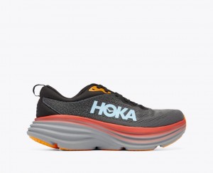 HOKA Bondi 8 Men's Running Shoes Dark Grey / Red / Black | 918647TUZ