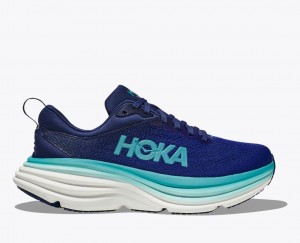 HOKA Bondi 8 Women's Running Shoes Navy / Turquoise | 795831AKT