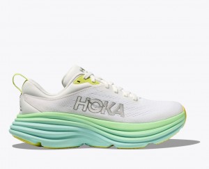 HOKA Bondi 8 Women's Running Shoes White / Light Green | 403871NTZ