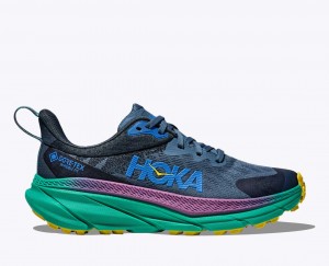 HOKA Challenger 7 GTX Men's Trail Running Shoes Blue / Black / Green | 194736WTK