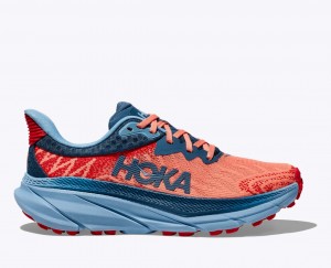 HOKA Challenger 7 Women's Trail Running Shoes Coral / Dark Blue | 086419VRL