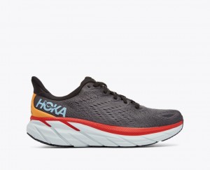 HOKA Clifton 8 Men's Running Shoes Dark Grey / Red | 706381TNS