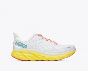 HOKA Clifton 8 Men's Running Shoes White / Yellow | 432785WRS