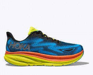 HOKA Clifton 9 GTX Women's Running Shoes Blue / Black / Green | 310269RUM