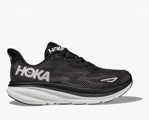 HOKA Clifton 9 Men's Running Shoes Black / White | 012954ASQ