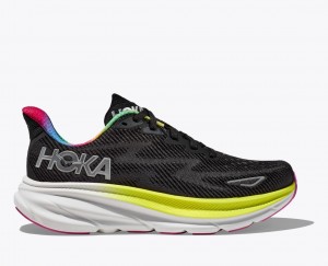 HOKA Clifton 9 Men's Running Shoes Black / Light Green | 236194HUM