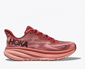 HOKA Clifton 9 Men's Running Shoes Dark Red / Coral | 921530JZE