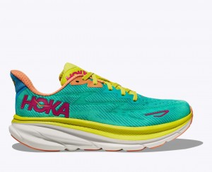 HOKA Clifton 9 Men's Running Shoes Dark Turquoise / Green | 210584IDV