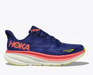 HOKA Clifton 9 Women's Running Shoes Navy / Coral | 687204KLD