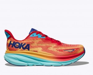 HOKA Clifton 9 Women's Running Shoes Orange / Red / Blue | 875269EHO