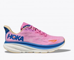 HOKA Clifton 9 Women's Running Shoes Pink / Blue | 632590FGN