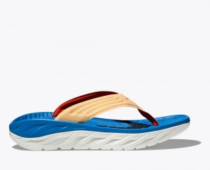 HOKA ORA Recovery Men's Flip Flops Blue / Beige | 503976UOK