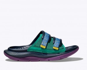 HOKA Ora Luxe Men's Slide Dark Blue / Green / Purple | 410835JAI