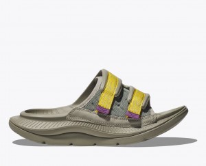 HOKA Ora Luxe Men's Slide Khaki / Yellow | 436209HQP