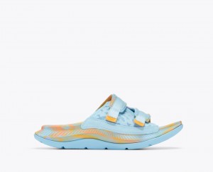 HOKA Ora Luxe Men's Slide Light Blue / Orange | 539620ECL