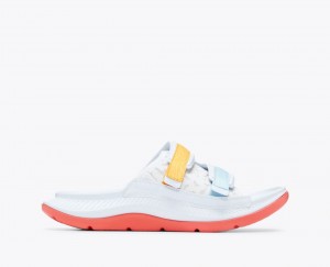 HOKA Ora Luxe Men's Slide White / Orange / Blue | 784561ARK