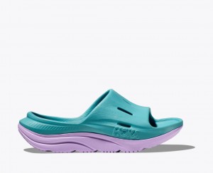 HOKA Ora Recovery 3 Kids' Slides Turquoise / Light Purple | 076351XWM