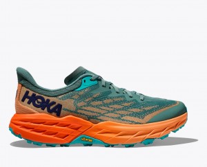 HOKA Speedgoat 5 Men's Trail Running Shoes Green / Orange | 726914MNU