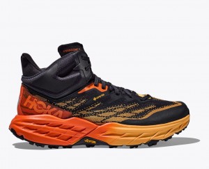 HOKA Speedgoat 5 Mid GTX Men's Hiking Boots Black / Orange | 345872EYP