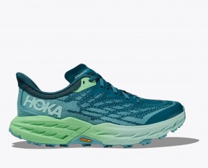 HOKA Speedgoat 5 Women's Trail Running Shoes Blue / Green | 296357ZFQ