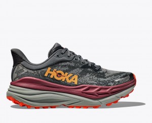 HOKA Stinson 7 Men's Trail Running Shoes Dark Grey / Black / Dark Red | 784106GWF