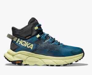 HOKA Trail Code GTX Men's Hiking Boots Blue / Black / Light Green | 853129SMX