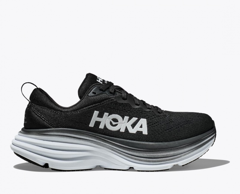 HOKA Bondi 8 Men\'s Running Shoes Black / White | 957208CJF