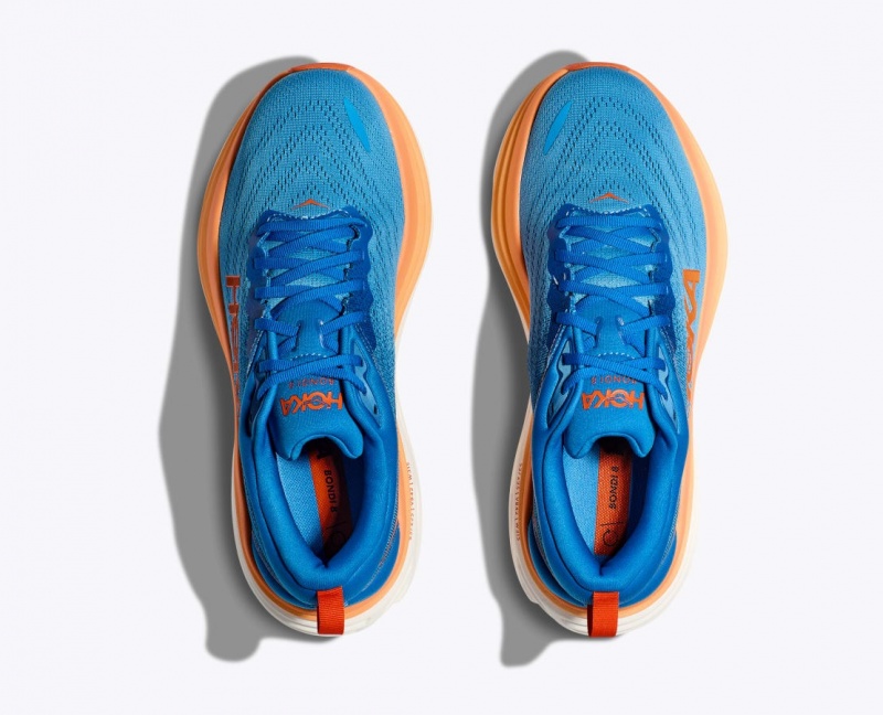 HOKA Bondi 8 Men's Running Shoes Blue / Orange | 753809FQW