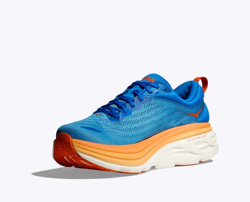 HOKA Bondi 8 Men's Running Shoes Blue / Orange | 753809FQW