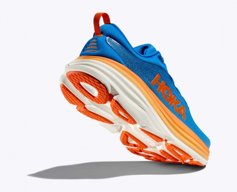 HOKA Bondi 8 Men's Running Shoes Blue / Orange | 753809FQW