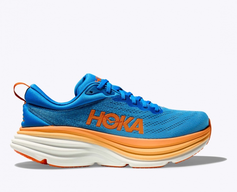 HOKA Bondi 8 Men\'s Running Shoes Blue / Orange | 753809FQW