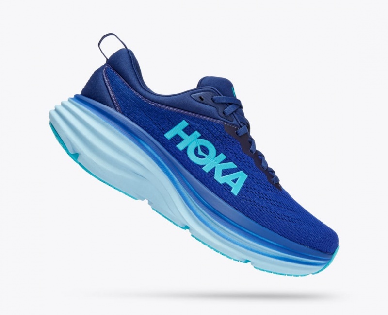 HOKA Bondi 8 Men's Running Shoes Dark Blue / Light Blue | 293406XMG