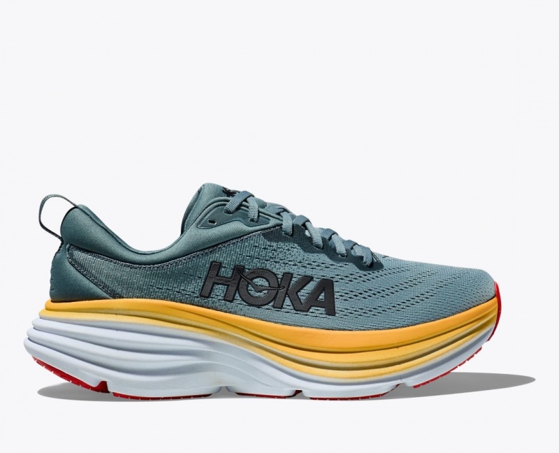 HOKA Bondi 8 Men\'s Running Shoes Dark Blue / Yellow | 048261UTE