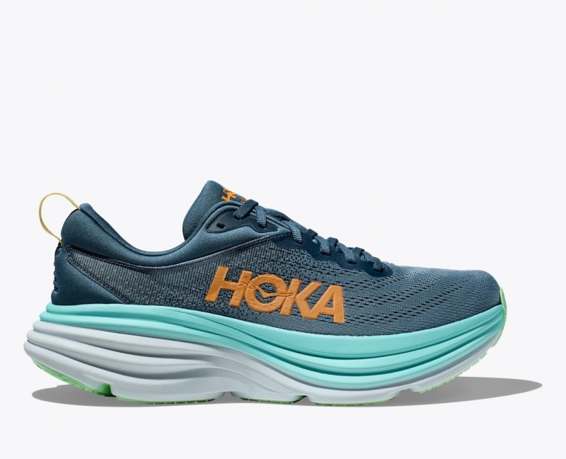 HOKA Bondi 8 Men\'s Running Shoes Dark Blue / Turquoise | 012375VLS