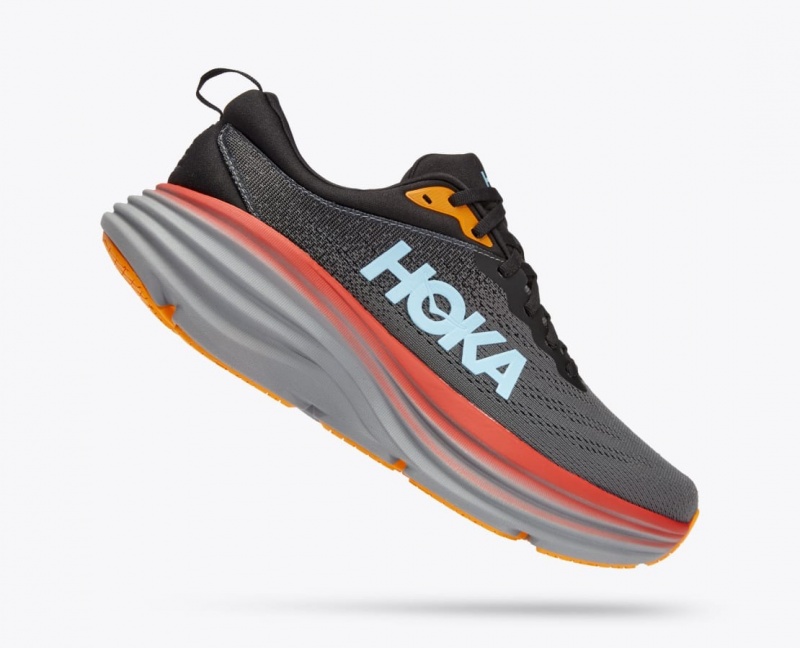 HOKA Bondi 8 Men's Running Shoes Dark Grey / Red / Black | 918647TUZ