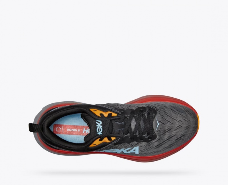 HOKA Bondi 8 Men's Running Shoes Dark Grey / Red / Black | 918647TUZ