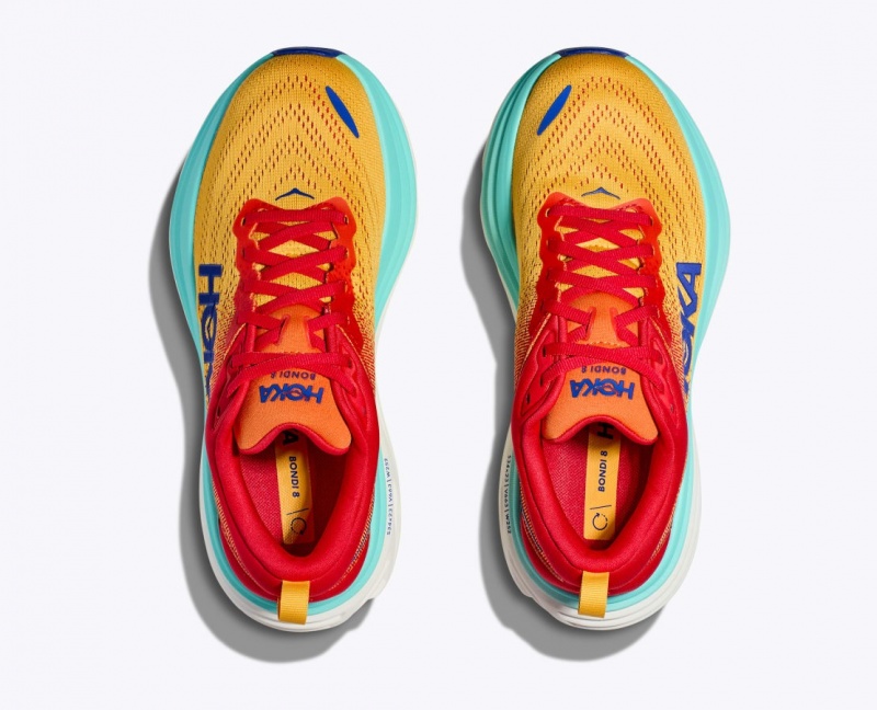 HOKA Bondi 8 Men's Running Shoes Orange / Red / Turquoise | 602957SWI