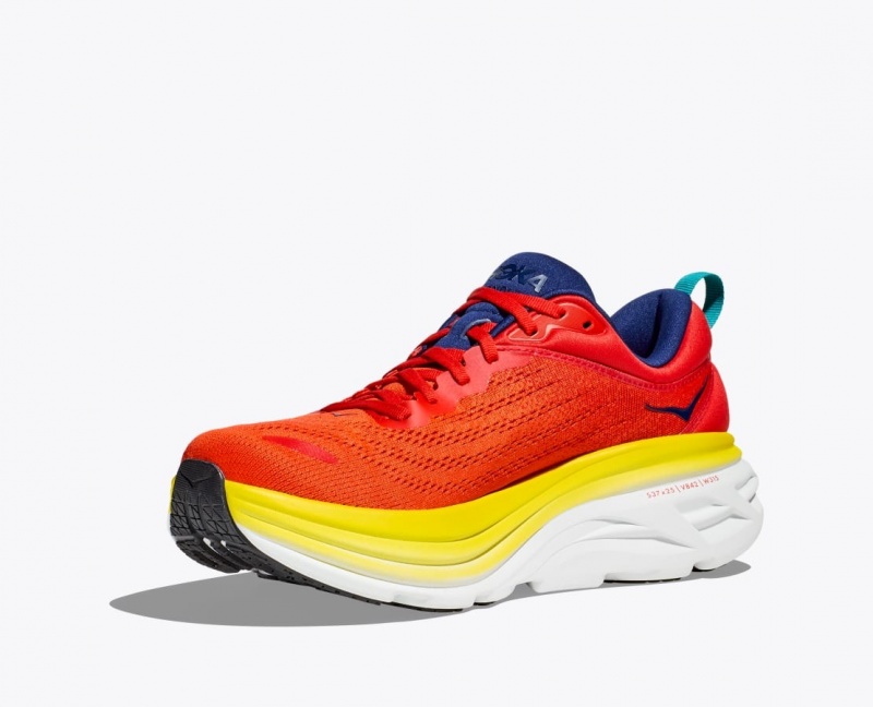 HOKA Bondi 8 Men's Running Shoes Red / Yellow | 765432EZI