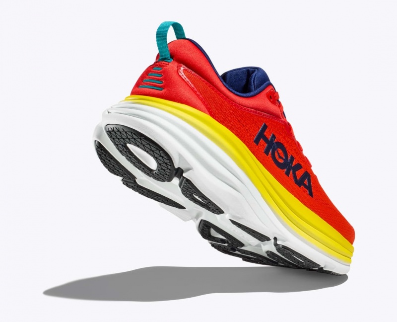 HOKA Bondi 8 Men's Running Shoes Red / Yellow | 765432EZI