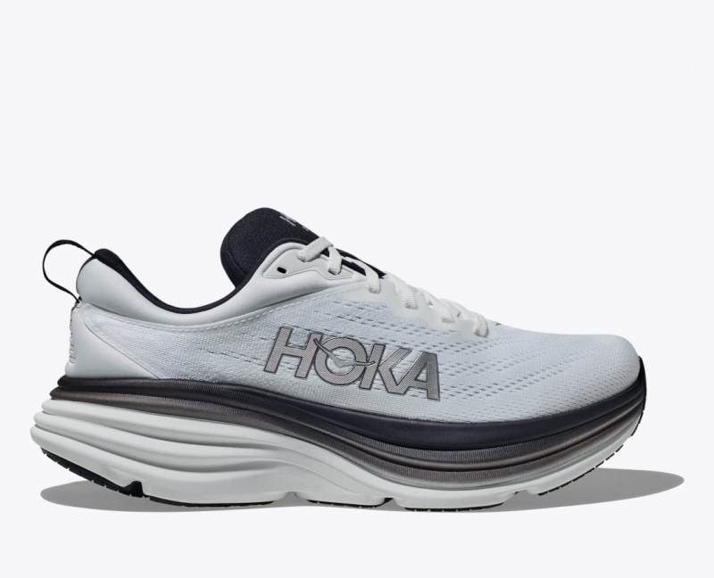 HOKA Bondi 8 Men\'s Running Shoes White / Black | 915238OWF