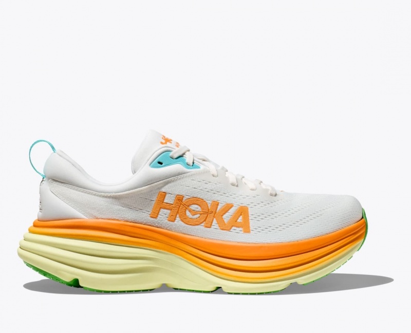 HOKA Bondi 8 Men\'s Running Shoes White / Orange | 153940YTW