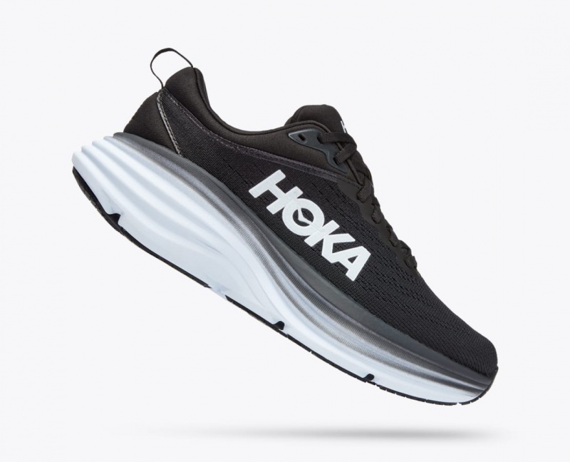 HOKA Bondi 8 Women's Running Shoes Black / White | 382609BPE