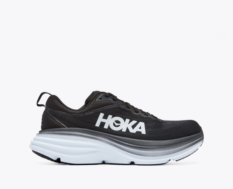 HOKA Bondi 8 Women\'s Running Shoes Black / White | 382609BPE