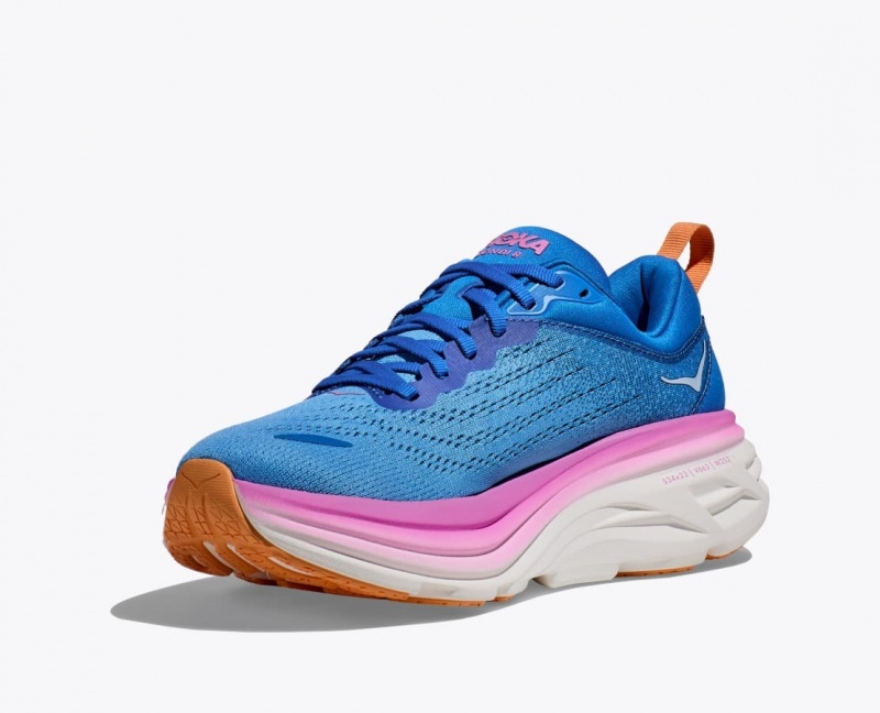 HOKA Bondi 8 Women's Running Shoes Blue / Pink | 863045WET