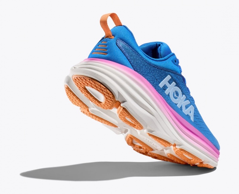 HOKA Bondi 8 Women's Running Shoes Blue / Pink | 863045WET