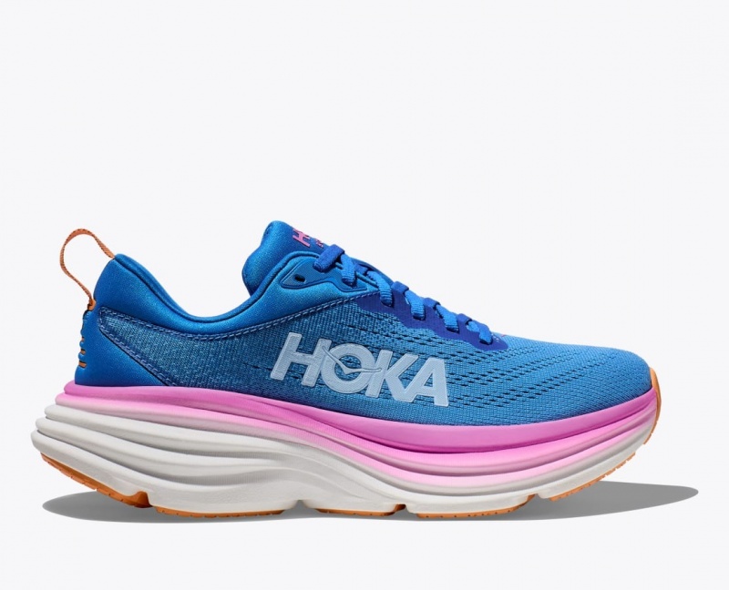 HOKA Bondi 8 Women\'s Running Shoes Blue / Pink | 863045WET