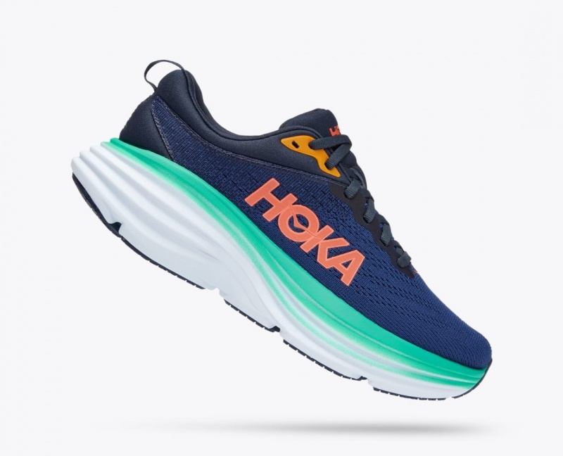 HOKA Bondi 8 Women's Running Shoes Dark Blue / Turquoise | 529086NYS