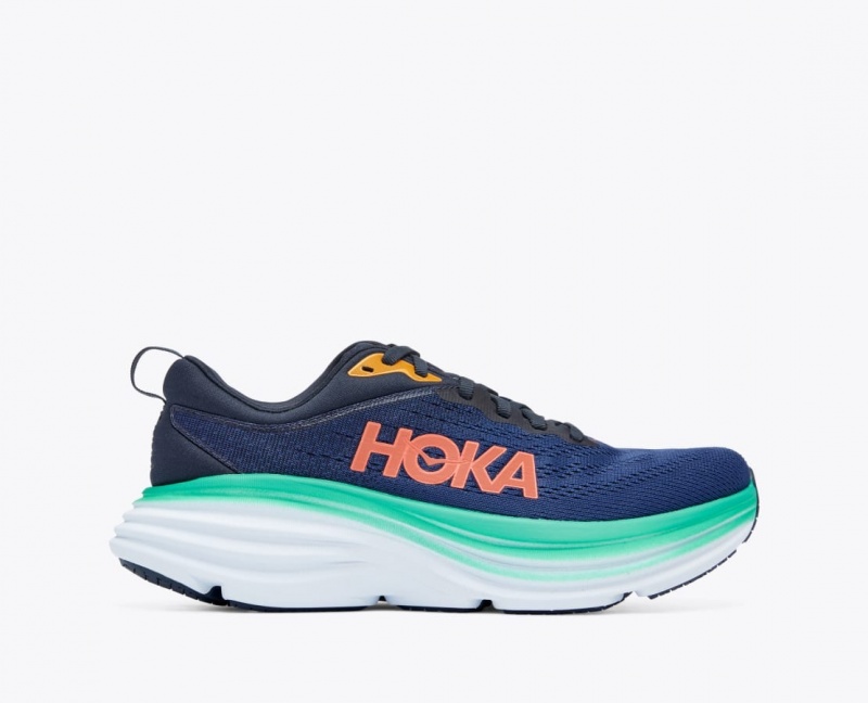 HOKA Bondi 8 Women\'s Running Shoes Dark Blue / Turquoise | 529086NYS